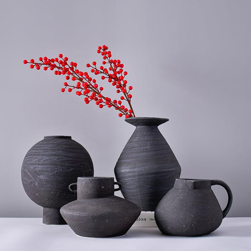 诧寂风黑色T20053文创陶柜瓷花新中式器室民宿茶桌面书酒柜装饰花