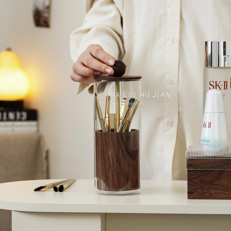 防尘实收木纳刷收纳盒降刷子具桶化妆眉笔胡木筒升339轻奢黑刷刷