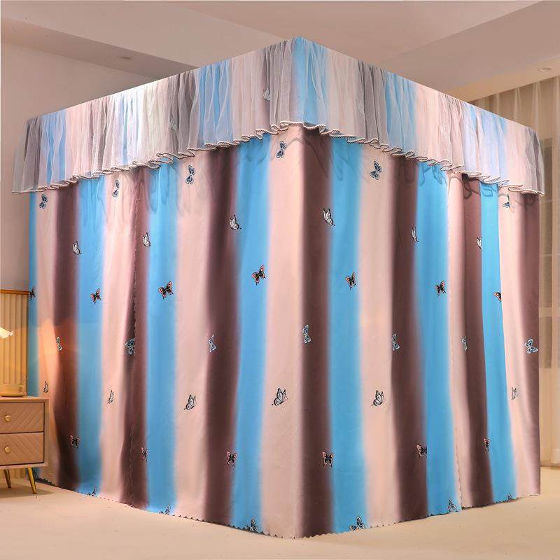 C#卧室遮光床帘蚊帐一体式带支架家用防尘防蚊落地保暖床BAC14幔