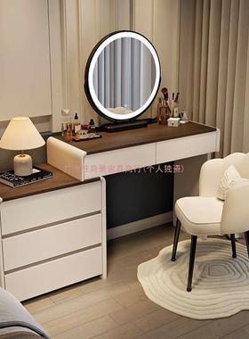 款卧室12619梳台实木妆胡桃色化妆台斗柜一体现代简约带踢脚新线