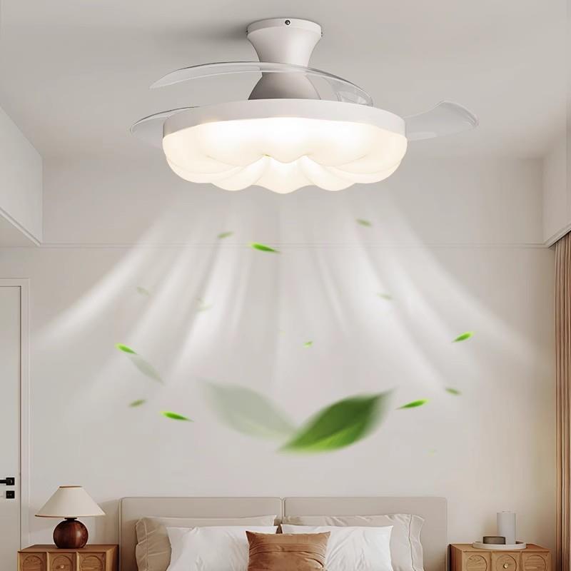 约扇灯客厅灯奶油风南794瓜餐厅灯吊扇灯吸简隐形静音电扇一风体