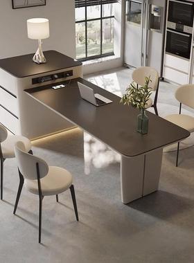 一美式轻15265奢意式岛台餐桌体小户厨房型岛中台长方形岩板可伸