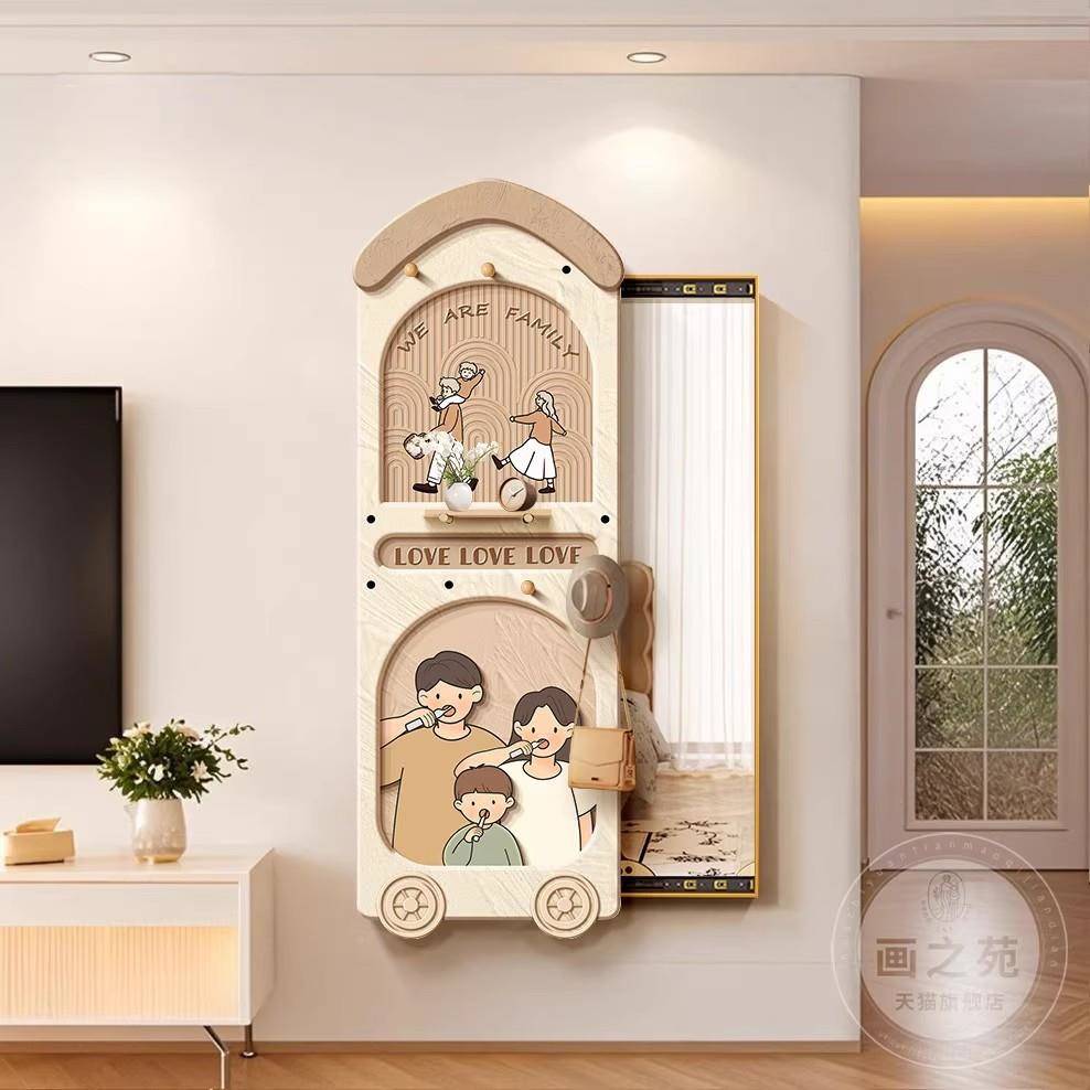 一家四口洞板玄镜可推拉隐藏式穿DEX衣多功关能收镜纳展示落洞地