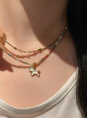 源500！现129！小众设计师饰品天然彩石项链 纯元代工厂出 捡漏