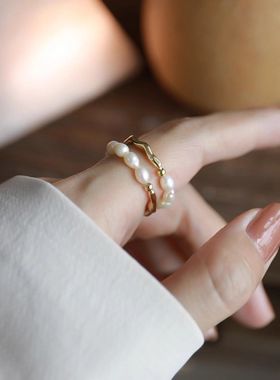 源100+！现69.9！淡水珍珠不规则法式简约戒指 低调奢华 多种戴法