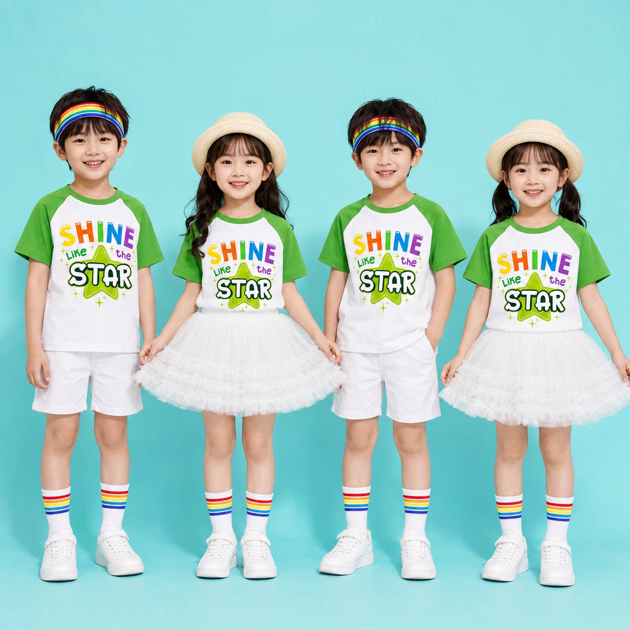 六一儿童啦啦操表演服男女小学生幼儿园运动会毕业照多巴胺演出服