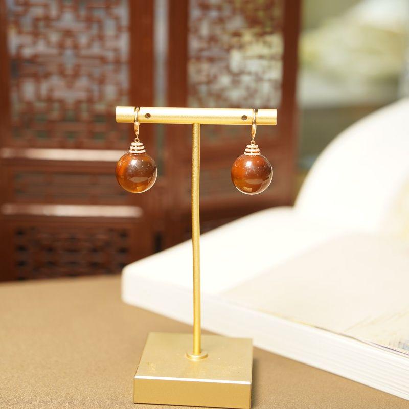 A02499琥珀血蜜圆珠耳钩