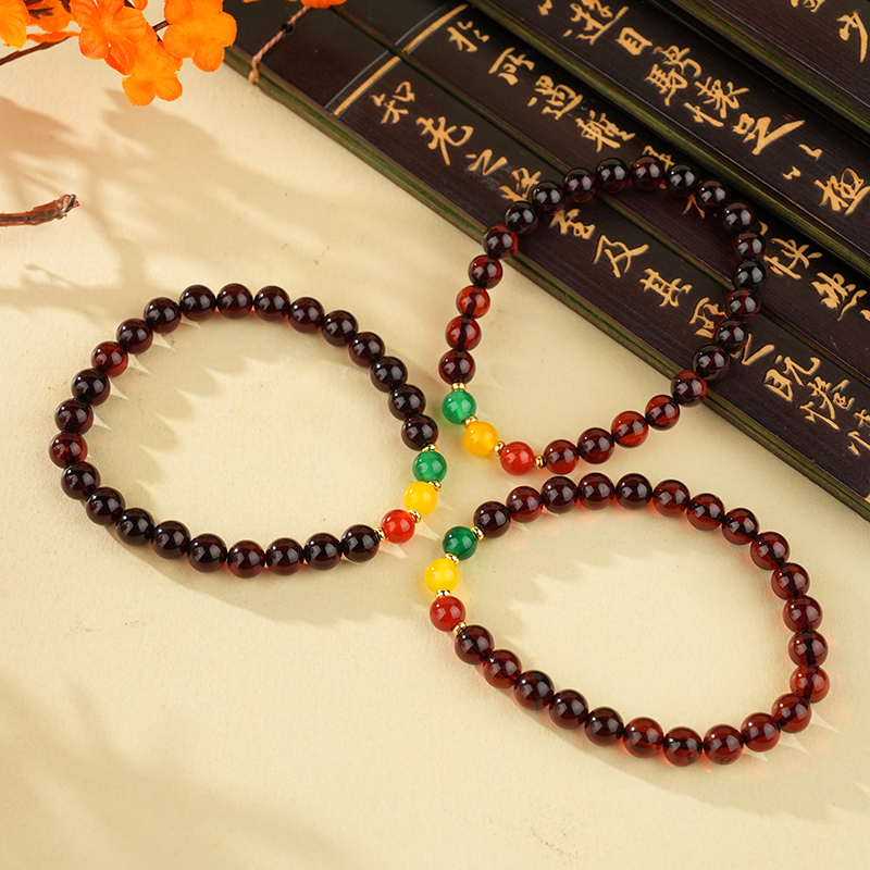 心悦印A01347琥珀血珀圆珠手串多样性发一