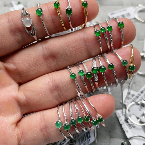 翡翠A货国标925银镶嵌戒指