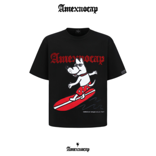 Amexnocap闪电牛短袖卡通印花潮流夏季纯棉宽松时尚休闲男女同款