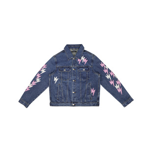 Amexnocap闪电牛夹克粉白贴皮轻奢高级美式秋冬男女同款牛仔夹克