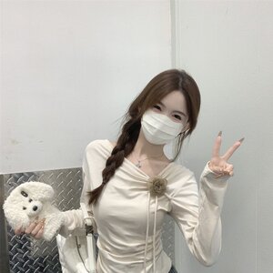 韩版修身花朵系带设计感通勤显瘦百搭针织上衣