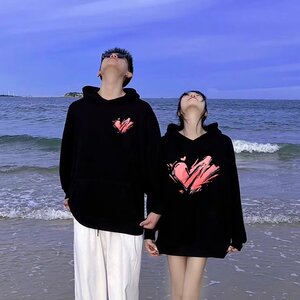 小众爆款情侣装连帽卫衣男2024新款春秋款七夕高级感网红外套装女