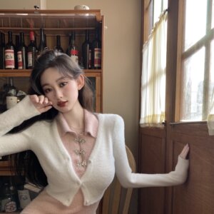 国风纯欲辣妹仿貂毛两件套连衣裙盘扣设计无袖挂脖短裙外套