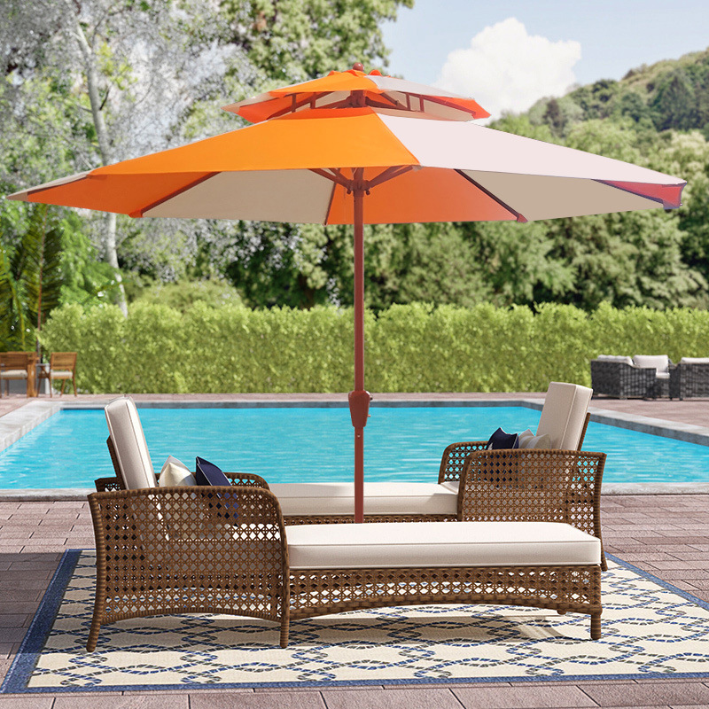 双顶中柱伞拼色手摇户外太阳伞