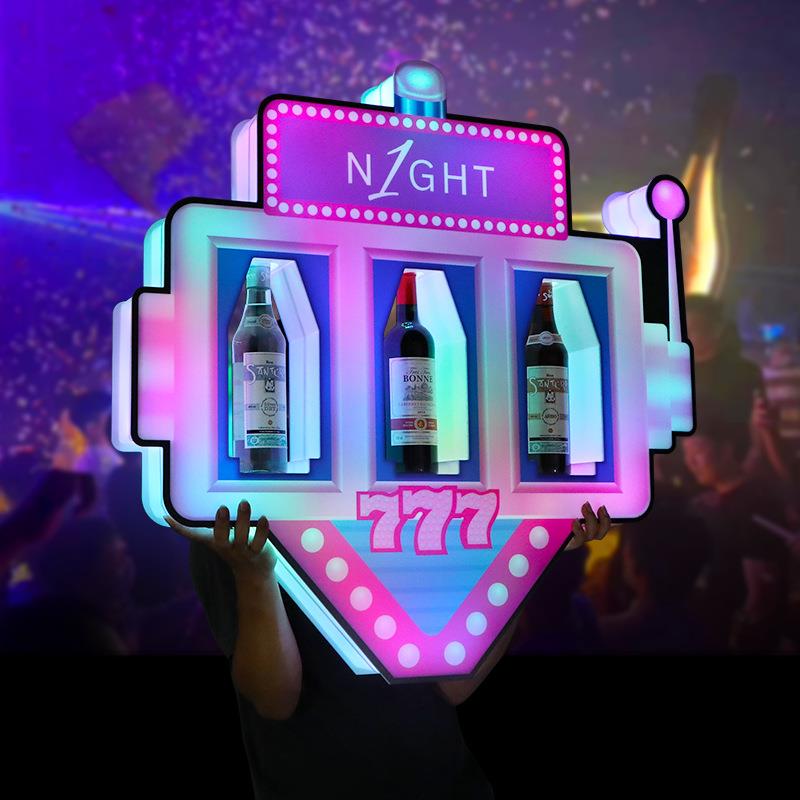 酒吧夜场KTV发光亚克力手举牌出酒气氛新款道具LED三支装酒瓶灯牌