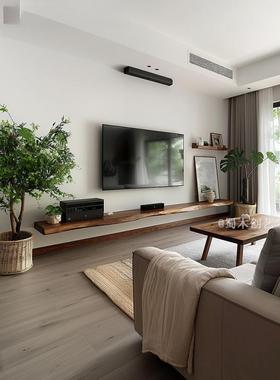 源头工厂价TXP2黑胡桃色电视柜不规则木板悬浮式简约机柜地柜一字