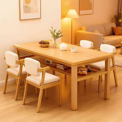 实木餐桌小户型家用新款双层储物饭桌出租屋简约长方形餐桌椅组合