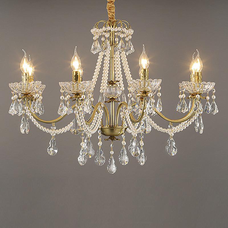 客厅吊灯法式轻奢玻璃水晶灯欧式大气餐厅灯浪漫珍珠卧室网红灯具