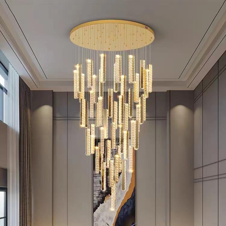 楼梯客厅水晶别墅复式楼大吊灯简约现代轻奢公寓酒店挑空楼梯loft
