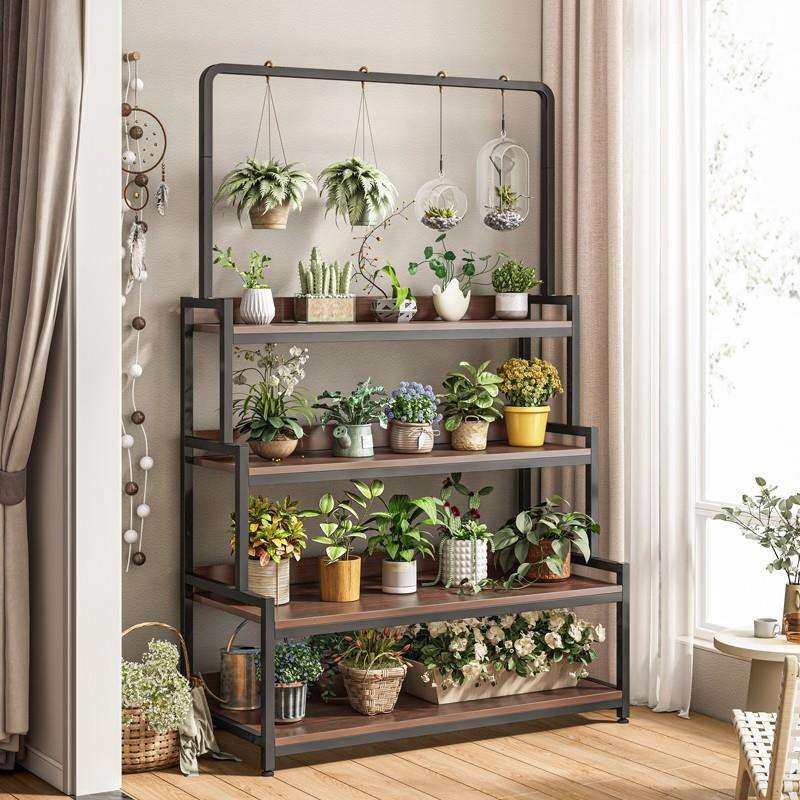 花架置物架阳台花盆架展示悬挂多肉花架子客厅落地式新款一体靠墙