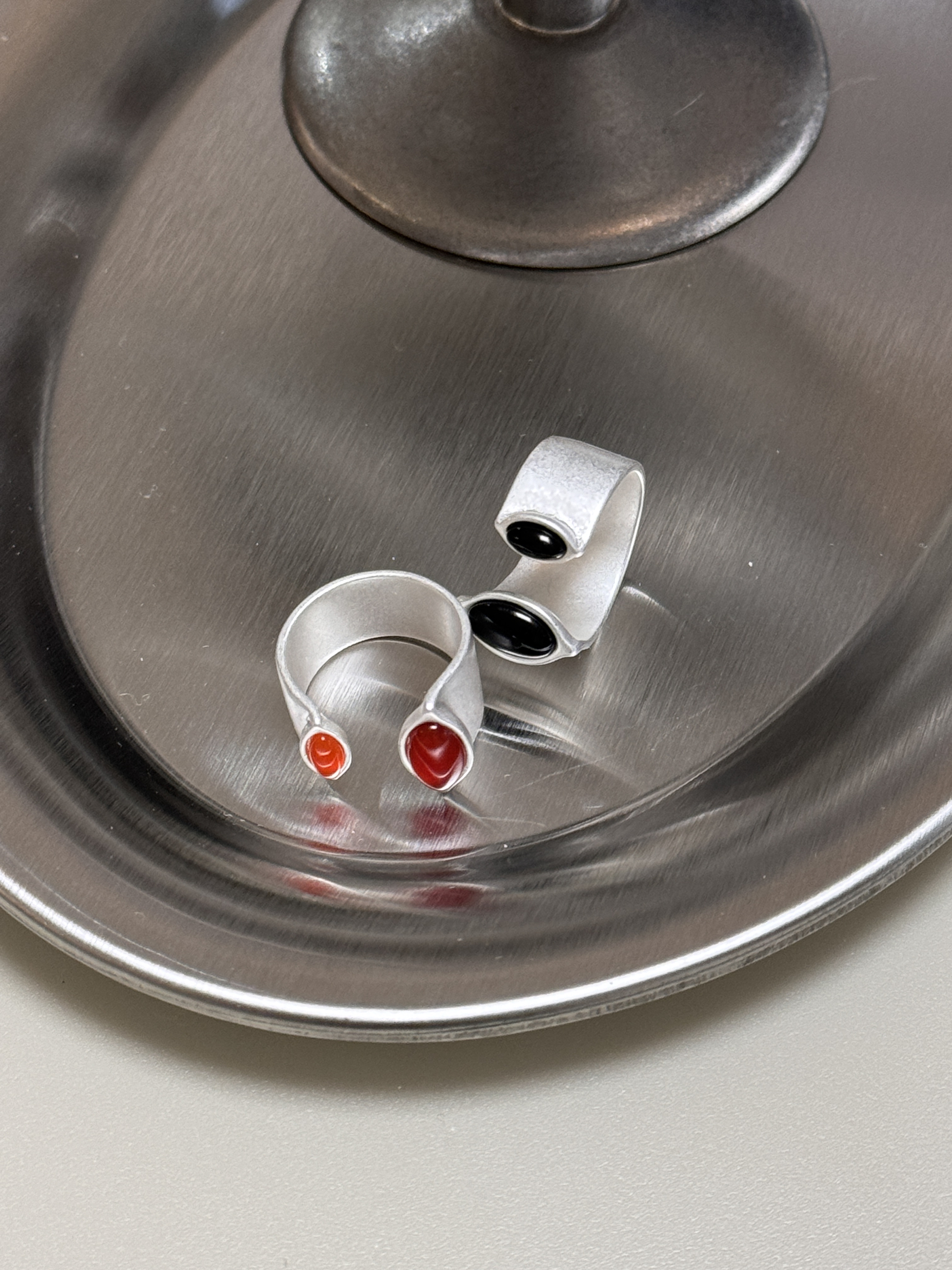 L'amour 董洁推荐小众设计红玛瑙开口指环S925纯银轻奢哑光戒指