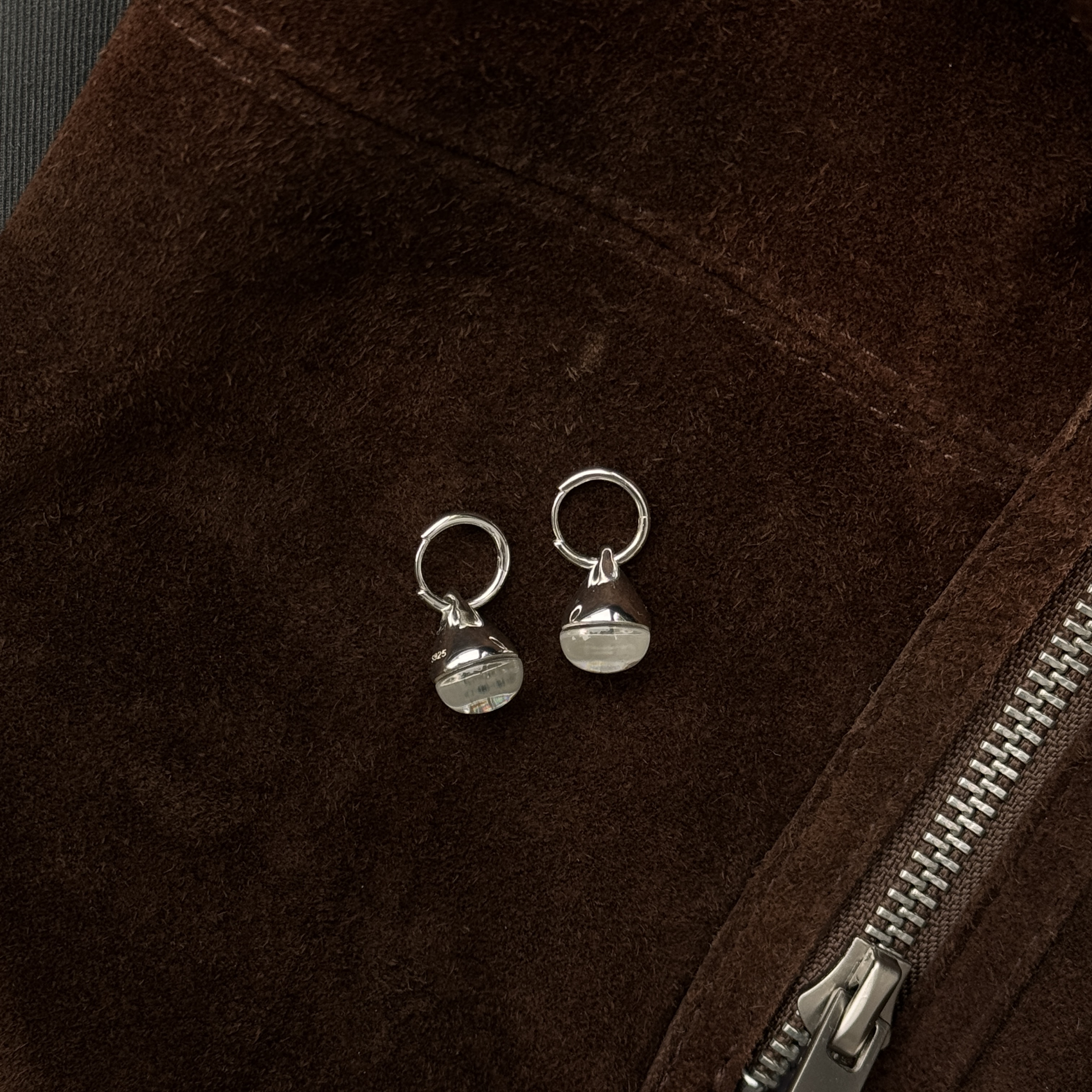 L'amour通体s925银天然白水晶耳环法式复古水滴小众ins韩系轻奢