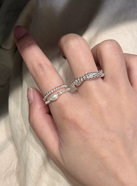 L'amour米珠碎银子珍珠戒指女轻奢小众设计感高级感开口可调节款