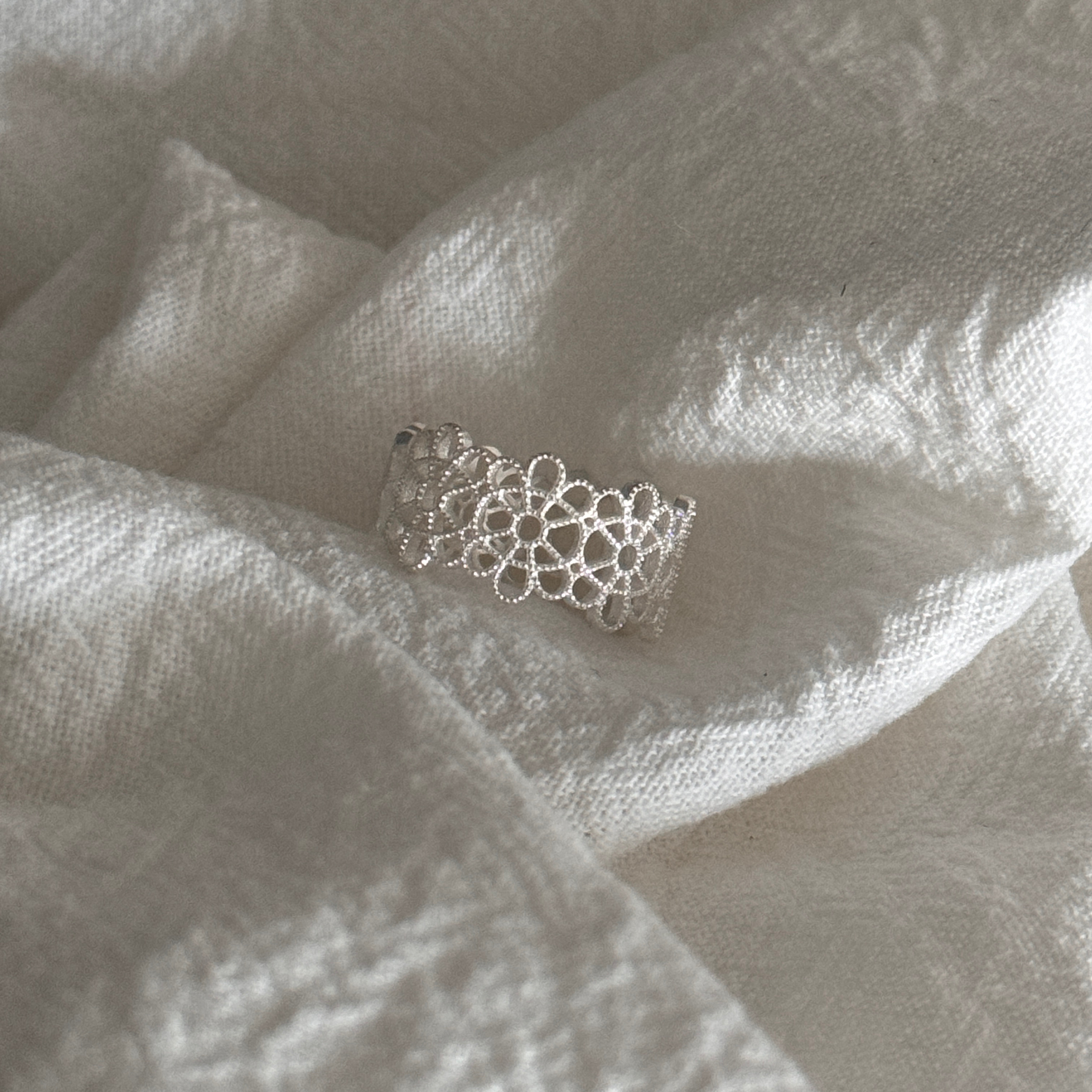 L'amour蕾丝花边清冷纯银戒指轻奢小众设计感高级感开口可调节