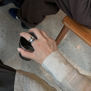 L'amour【松本惠奈同款】纯银凹凸光面异型个性清冷开口戒指小众