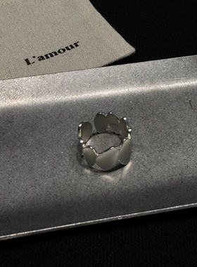 L'amour不规则圆片戒指鱼鳞亮片纯银开口戒指ins轻奢小众设计韩代