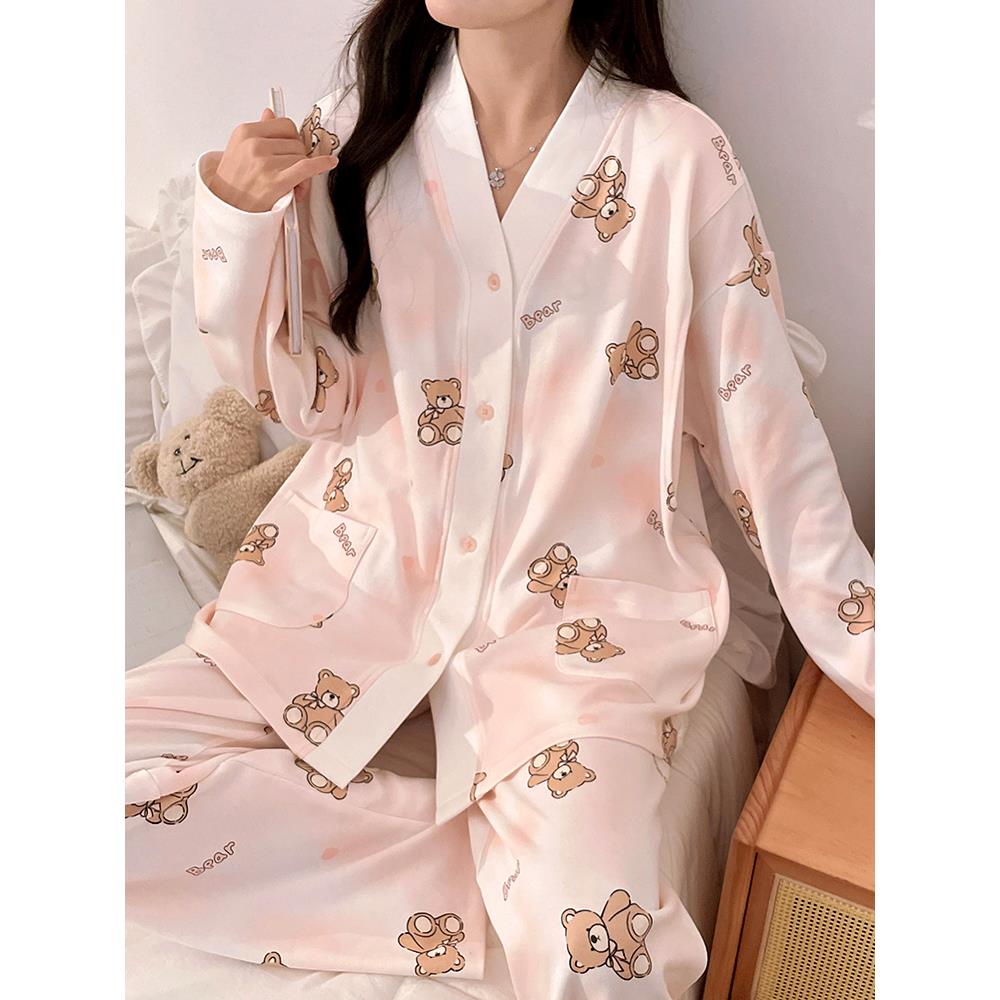 A类新中式带胸垫月子服云感棉纯棉产前产后孕期哺乳期喂奶家居服