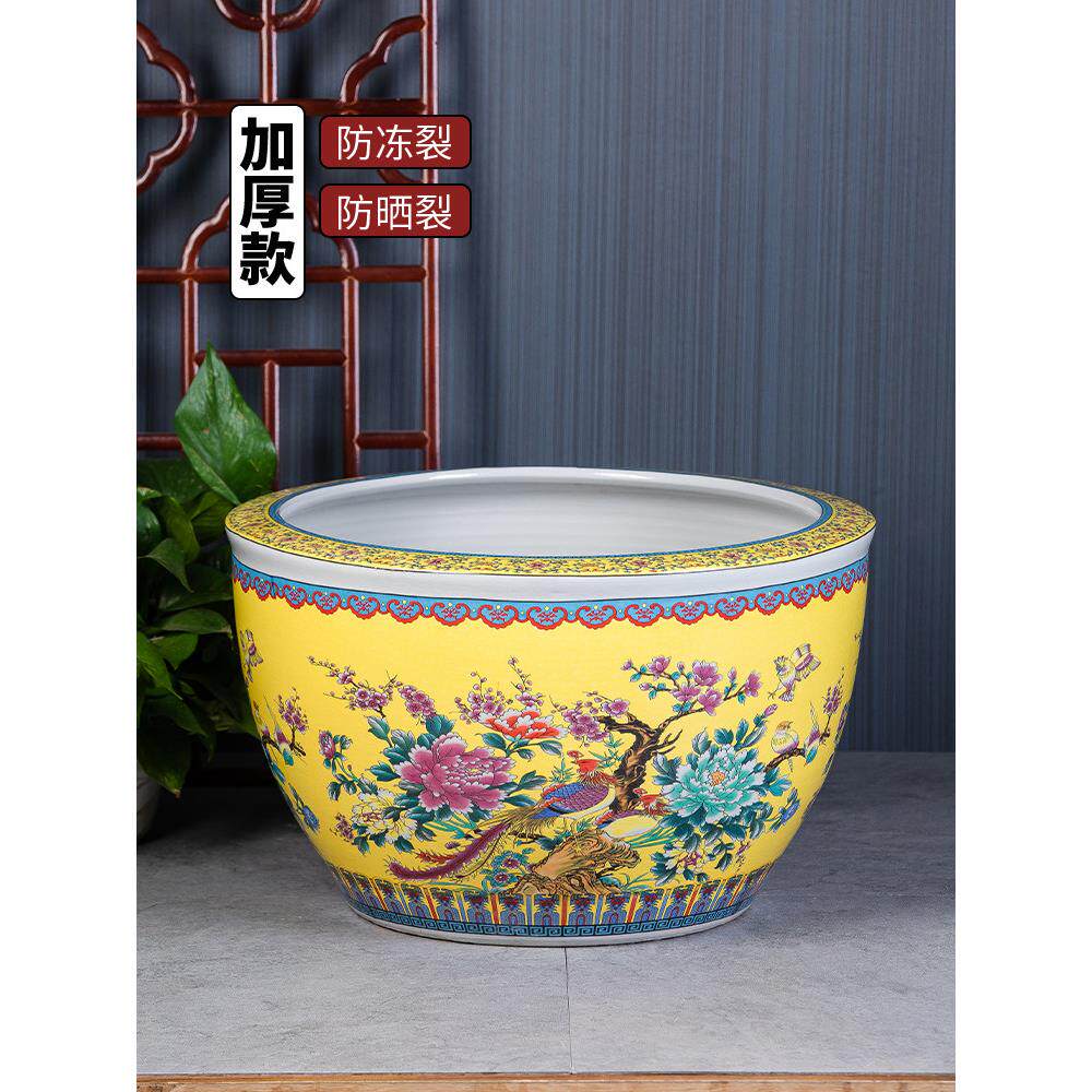 景德镇粉彩红釉陶瓷锦鲤金鱼缸特大号庭院大型睡莲缸荷花缸大水缸