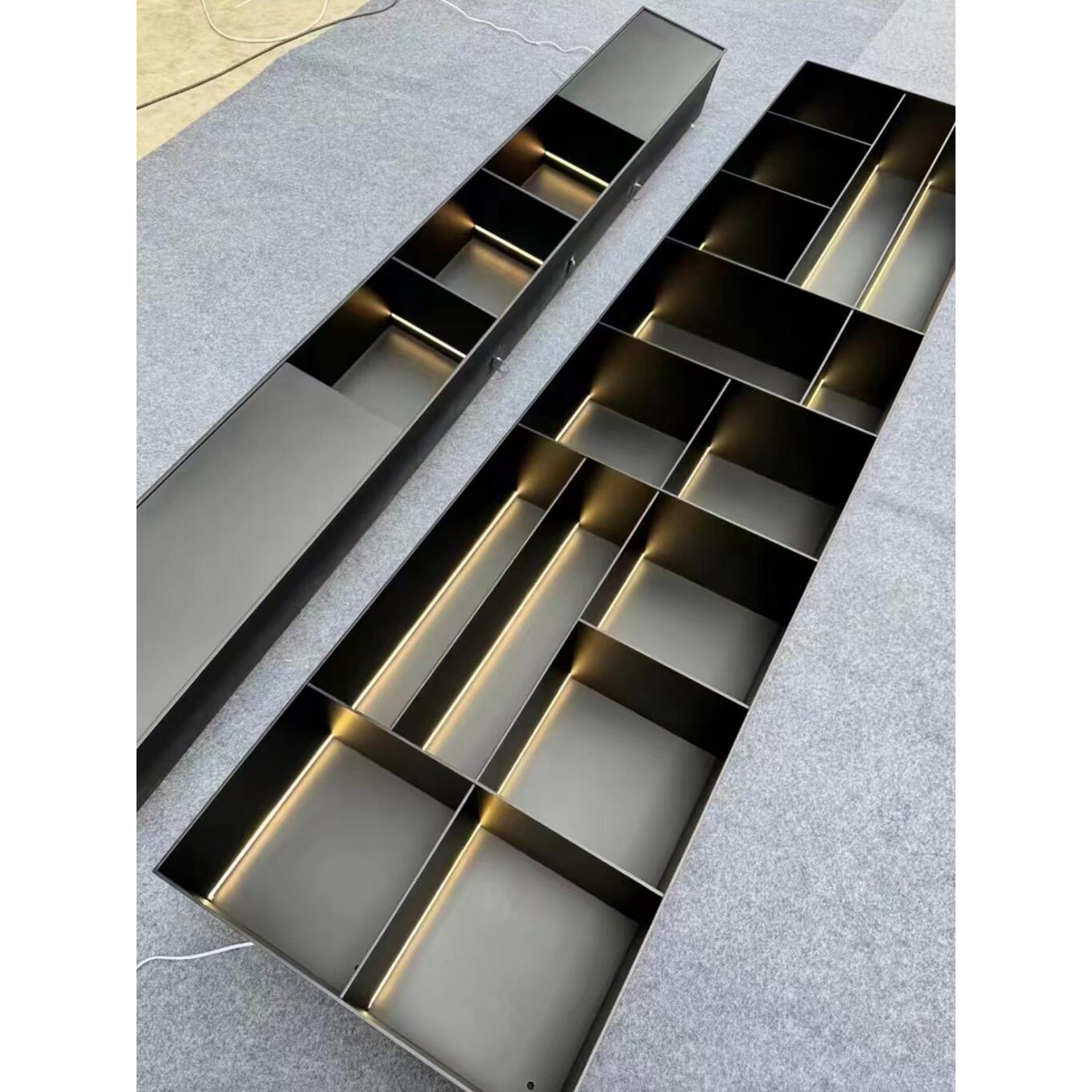 定制不锈钢展示柜金属开放格装饰哑光黑背景墙嵌入式壁龛不锈钢柜