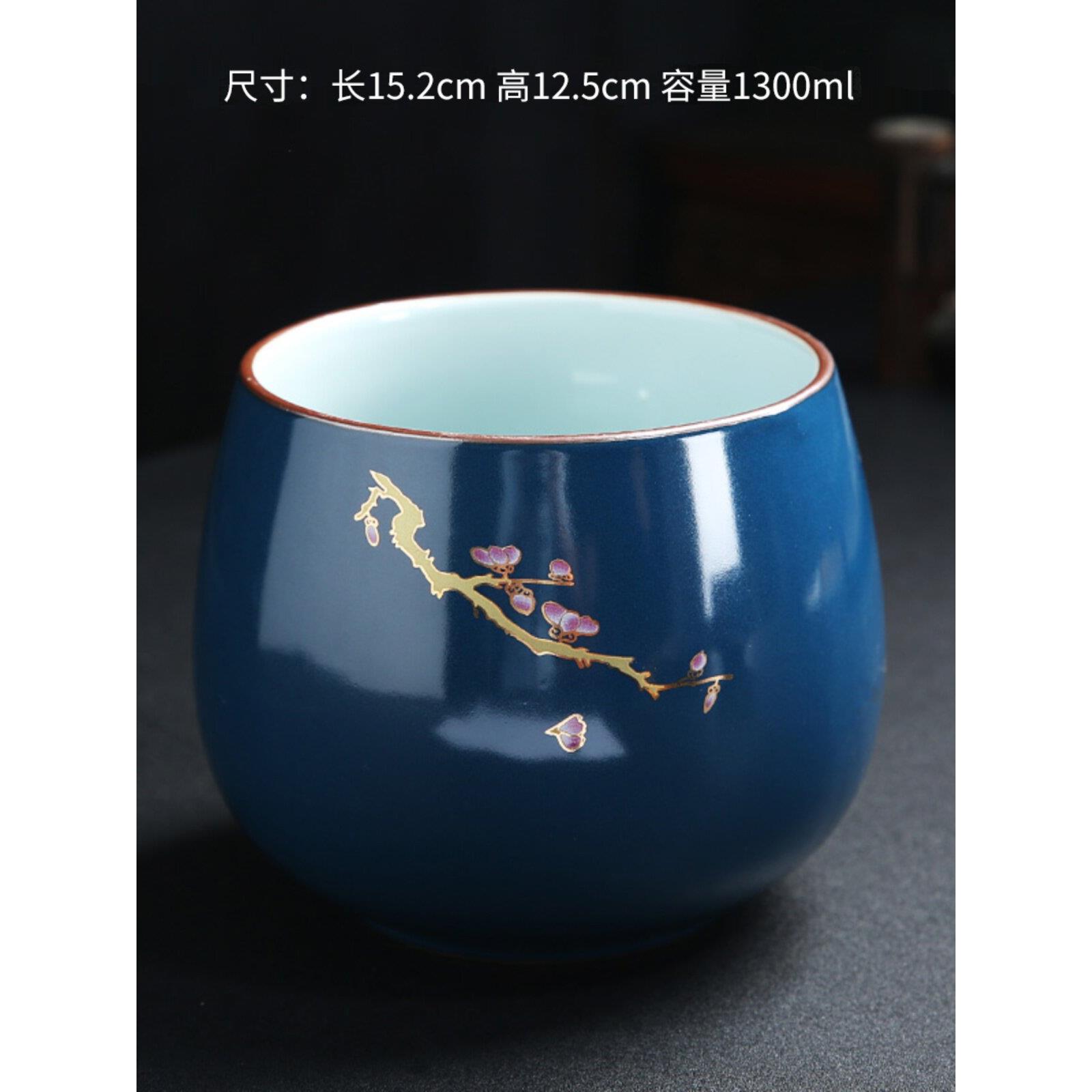 陶瓷家用茶渣缸功夫茶具茶道配件笔洗蓝色大号茶洗水杯烟灰缸水盂