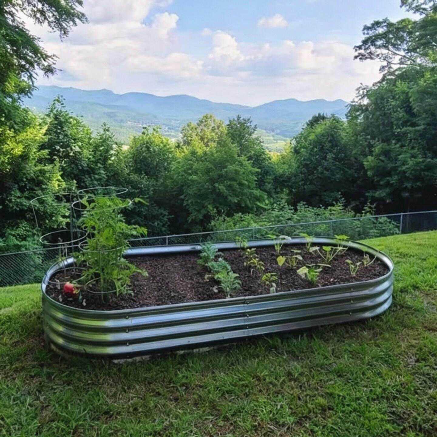 户外镀锌板花箱金属种植箱花槽种菜箱花园椭圆形大花盆庭院景观