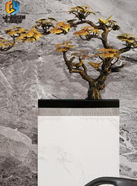 新中式仿真轻奢铁艺迎客松摆件金属装饰客厅售楼处落地创意摆设