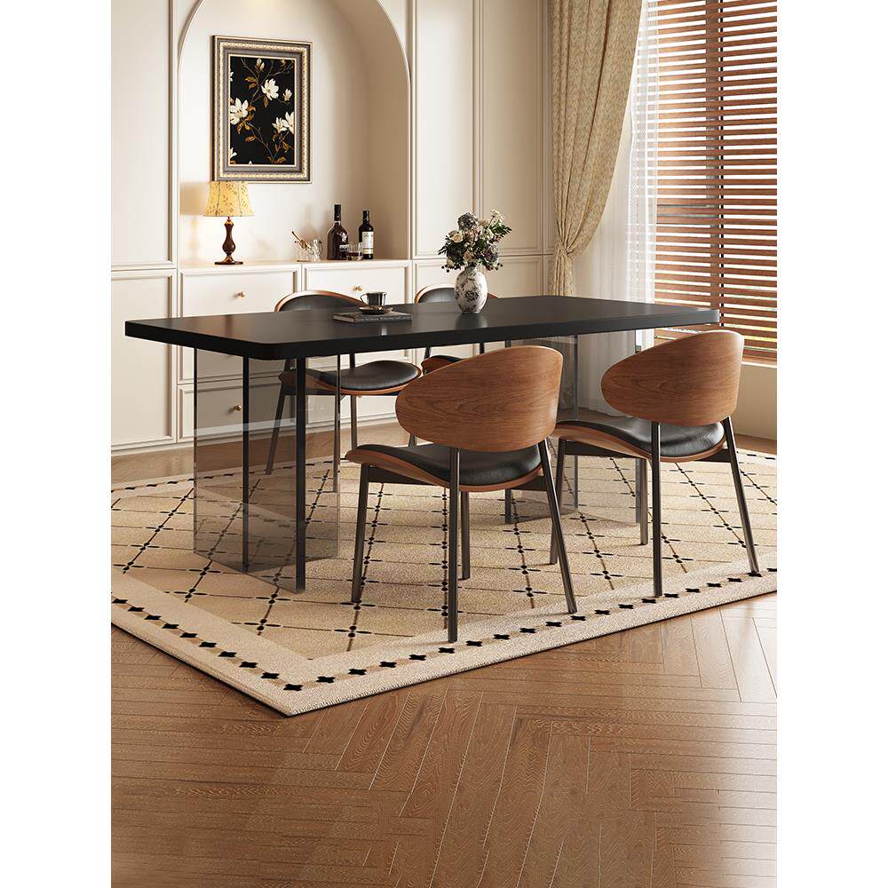 布雷尔全托岩板餐桌客厅家用现代简约亚克力悬浮餐桌长方形饭桌子