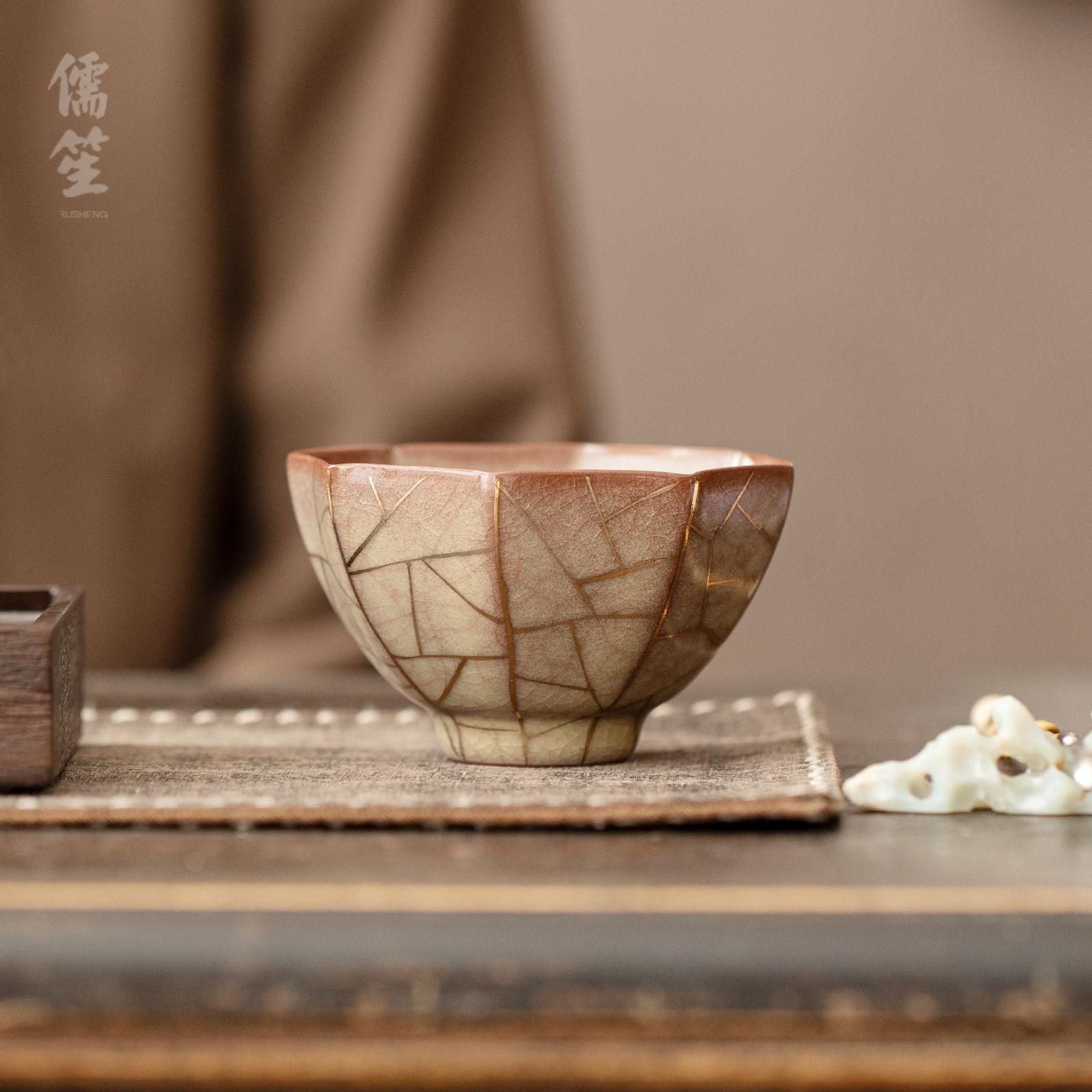描金哥窑茶杯陶瓷品茗杯功夫茶具个人专用主人杯冰裂纹开片茶盏