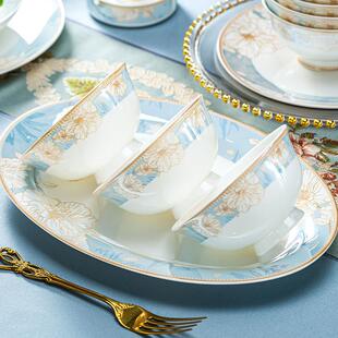 景德镇陶瓷碗家用描金家用吃饭碗高脚防烫饭碗米饭碗北欧风餐具碗