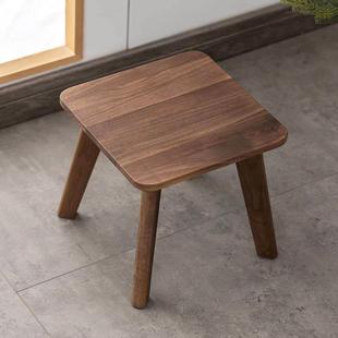 闲泰北美黑胡桃原木矮凳儿童凳榫卯结构实木小方凳换鞋凳子矮方凳
