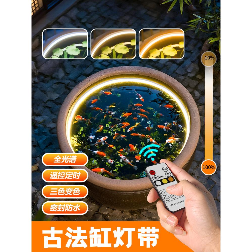 古法缸灯带 2025新款全光谱圆形养鱼缸专用防水灯条遥控补光灯条