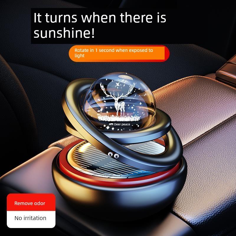 高档太阳能旋转车载香薰汽车中控台装饰香水持久淡香车内饰品摆件