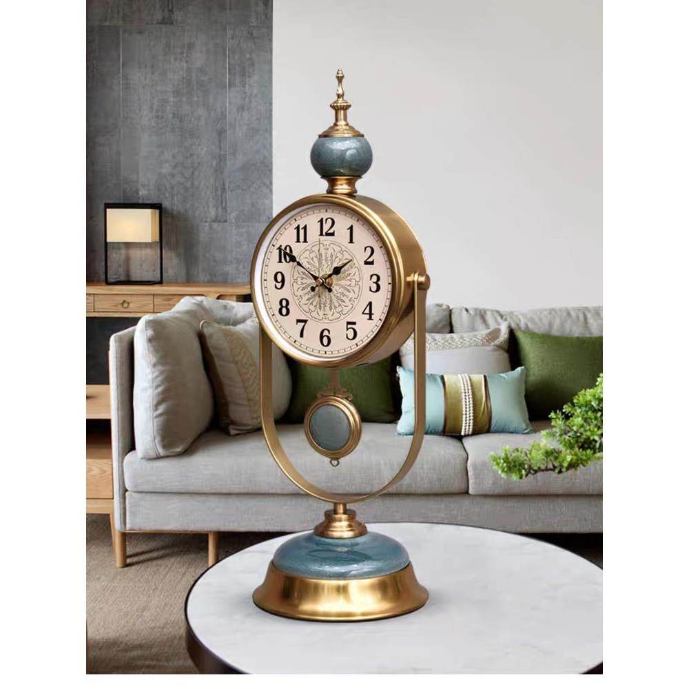 高档轻奢座钟桌面台钟客厅摇摆钟表欧式摆件创意大号静音台式时钟