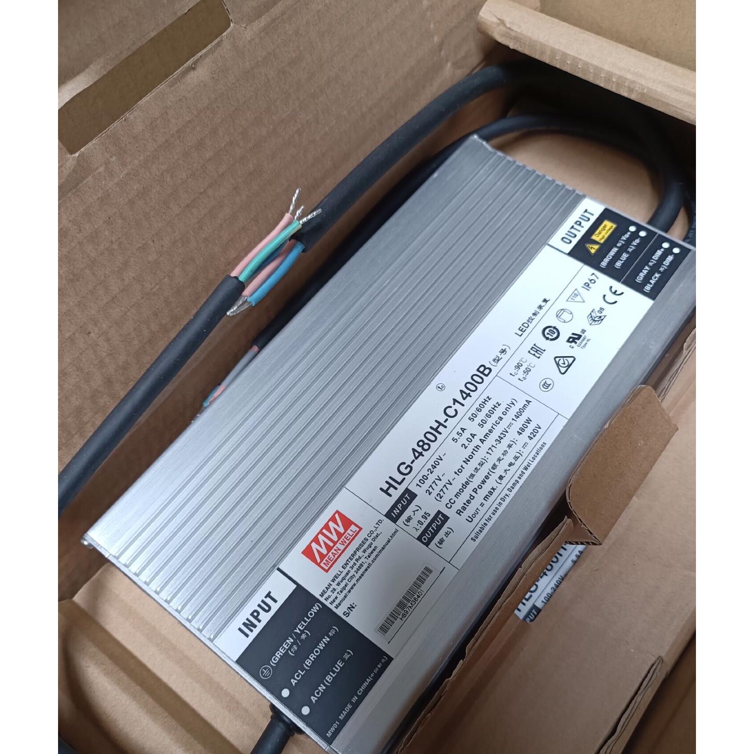台湾明纬电源 HLG-480H-C1400B 480W 1400mA三合一调光路灯电源