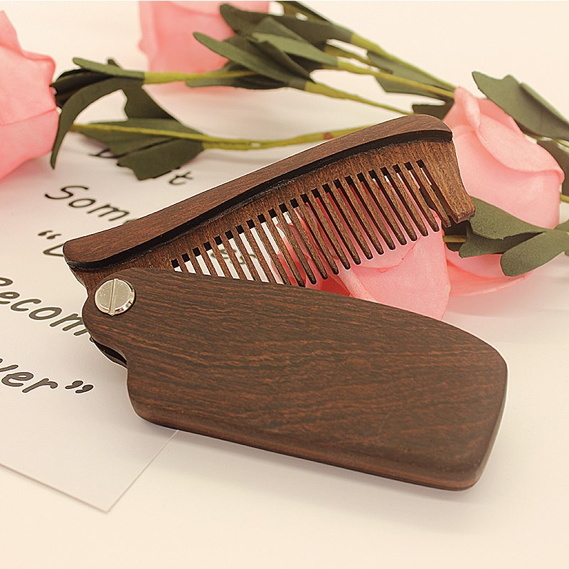 初念折叠小木梳便携檀木梳子随身旅行迷你口袋小梳子定制刻字