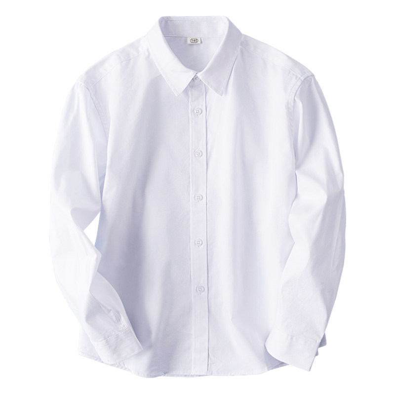 胖童白衬衫长袖纯棉男童加肥宽松儿童加绒白色衬衣大童小学生校服