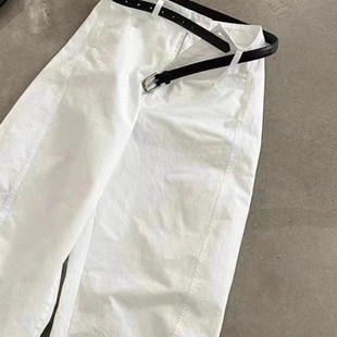 白色裤子夏天薄款女小个子工装裤高腰垂感直筒裤宽松阔腿裤防晒裤