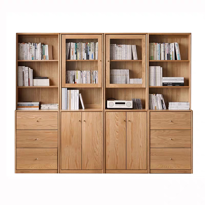 工厂直营实木书柜家用靠墙储物柜简约玻璃展示柜落地组合书架