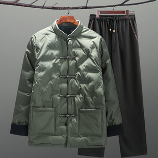 中国风男装冬季加厚羽绒服中老年男士唐装爷爷装中式盘扣爸爸外套